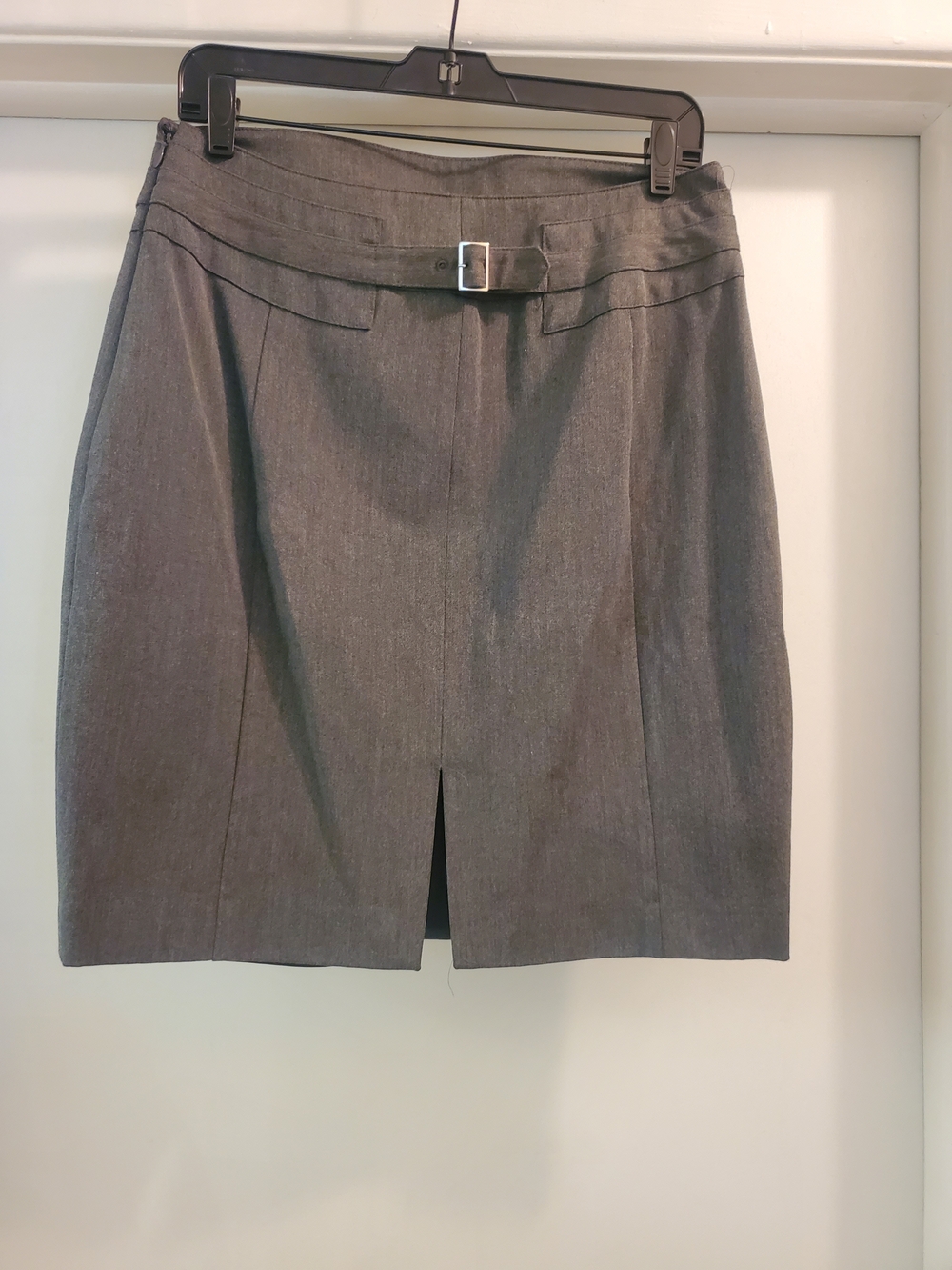 Express Classic Gray Pencil Skirt with Buckle Detail